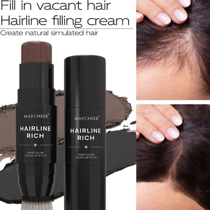 Maycheer hairline filling cream with product packaging and usage on hair.