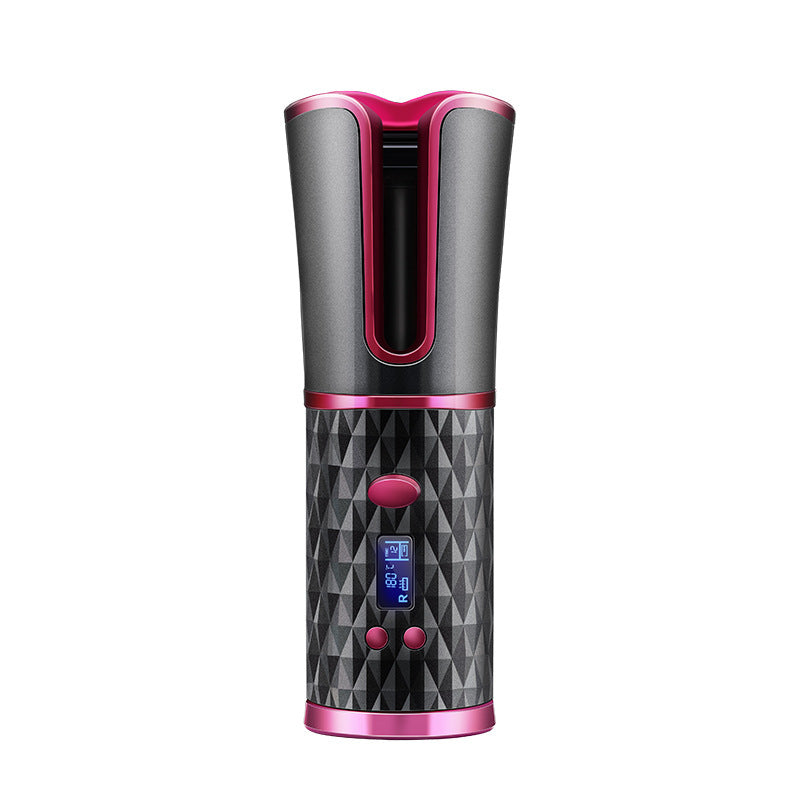 Wine opener with geometric pattern and pink accents on a white background