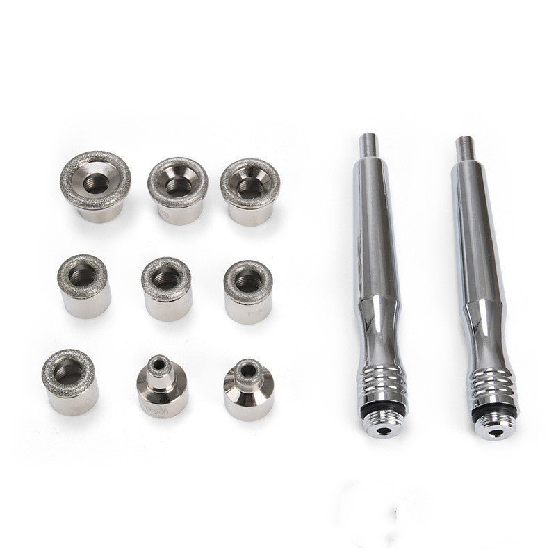 Set of metal components on a white background