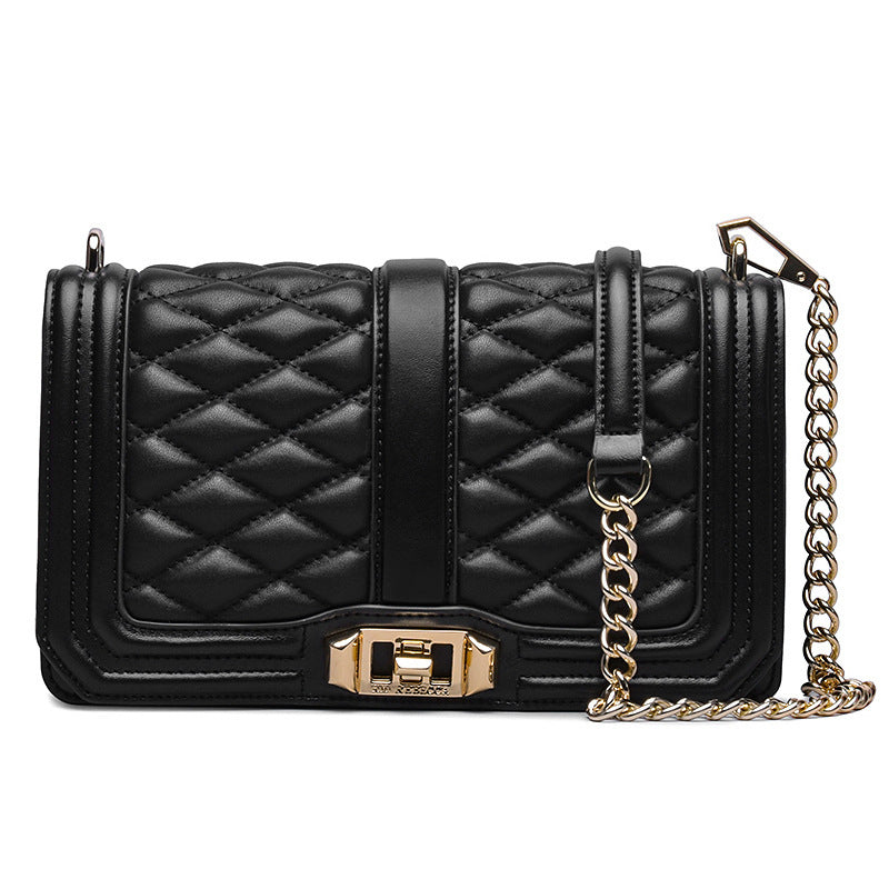 Women's Rhombic Chain Shoulder Bag, First Layer Cowhide