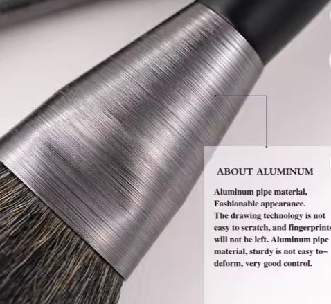 Metal brush with a close-up of the metal surface and text about aluminum pipe material.