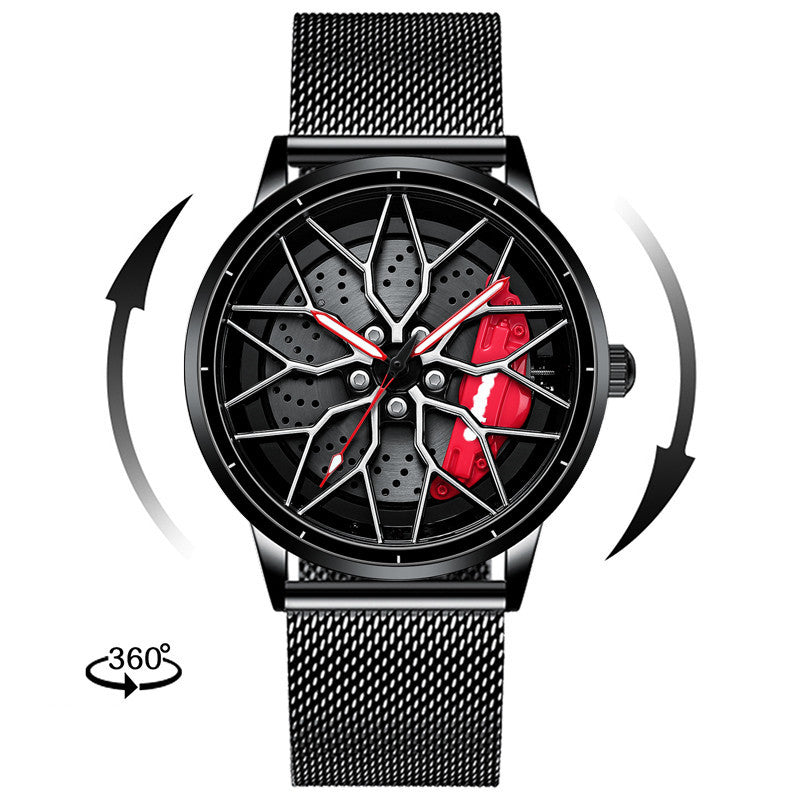 Black watch with red accents on a white background
