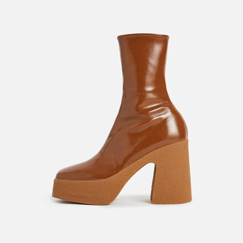 Brown platform boot on a white background