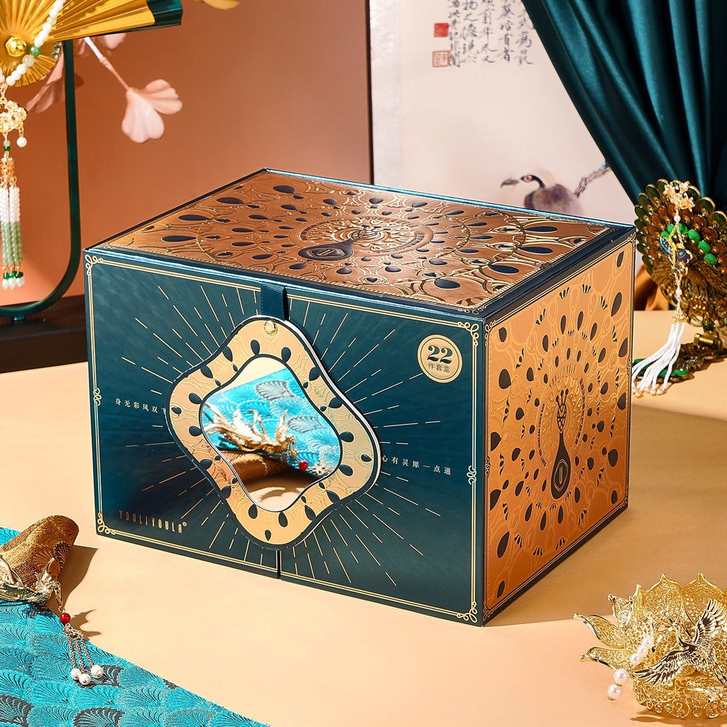 Decorative box with intricate designs and a ship illustration on a colorful background