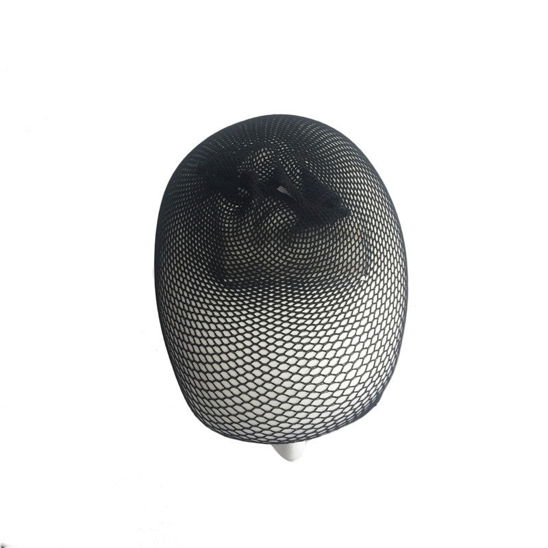 Black mesh hair dryer cover on a white background