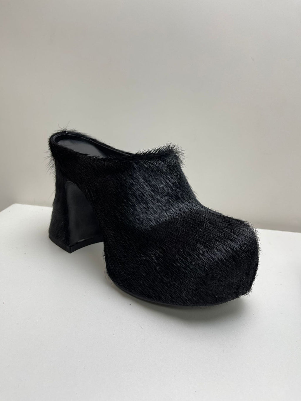 Waterproof Horsehair Chunky Heel Slippers, Sizes 34-43
