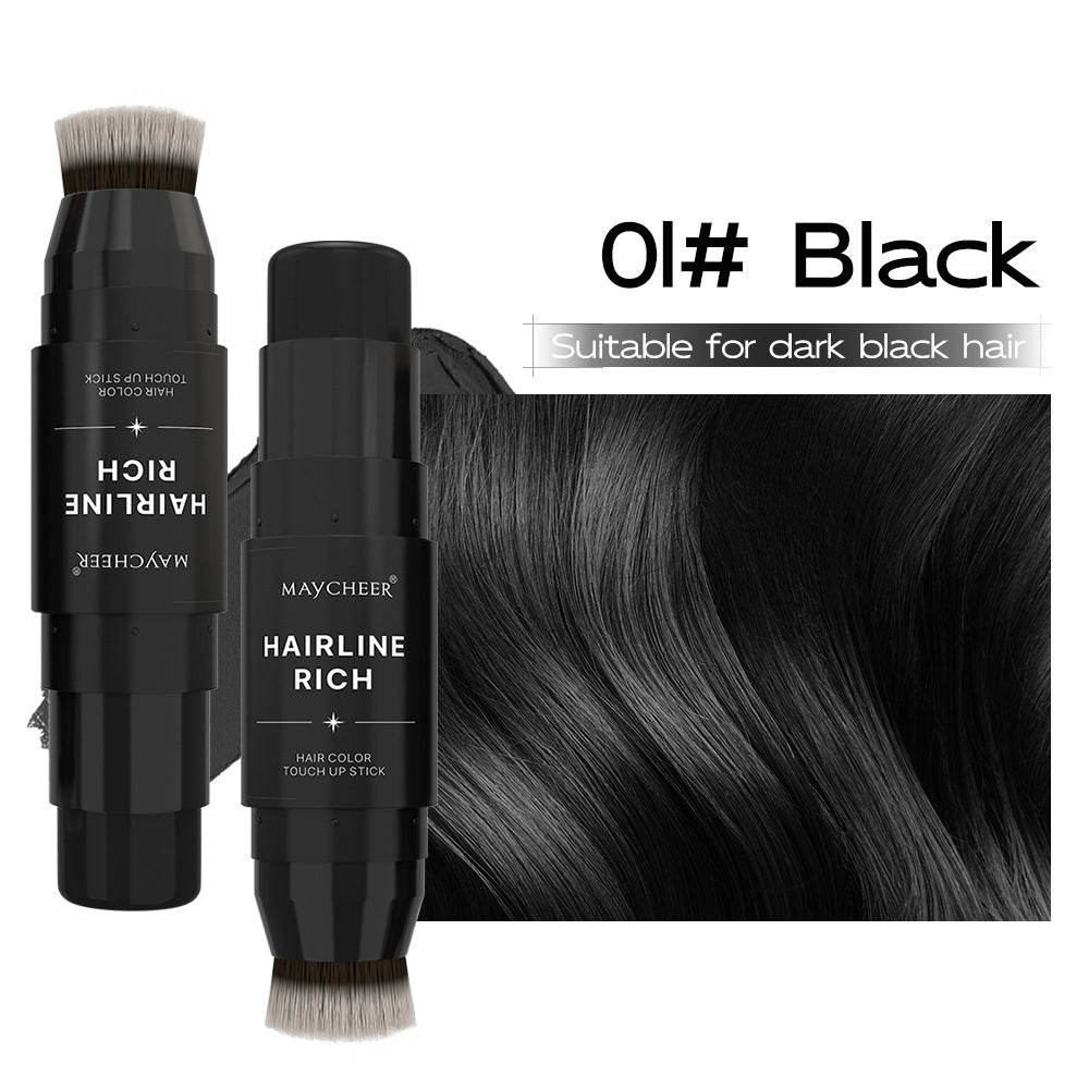 Hairline Rich hair color touch-up stick with a brush applicator, suitable for dark black hair, on a white background.