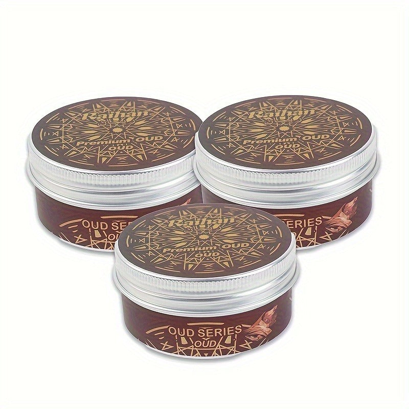 Three containers of Oud Series on a white background
