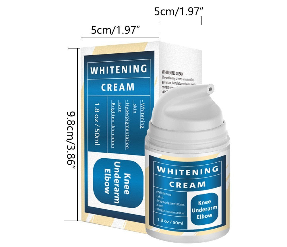 Whitening cream with packaging and measurements on a white background