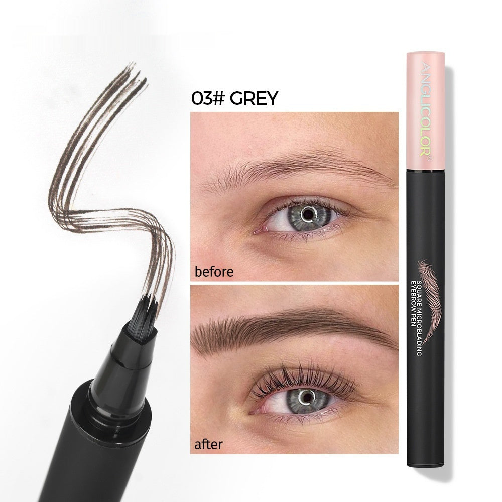 Eyebrow pen with before and after effects on an eye, labeled '03# Grey'.