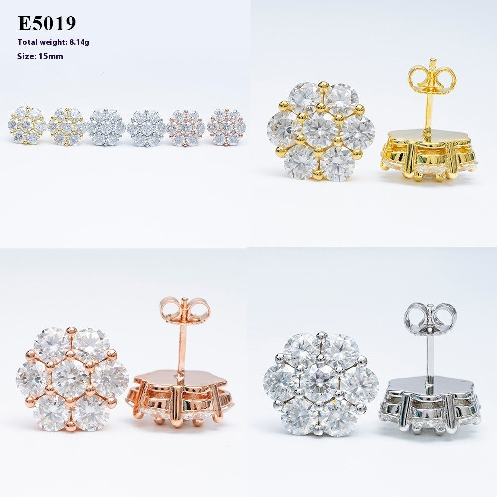 Gold, rose gold, and silver earrings with clear gemstones on a white background.