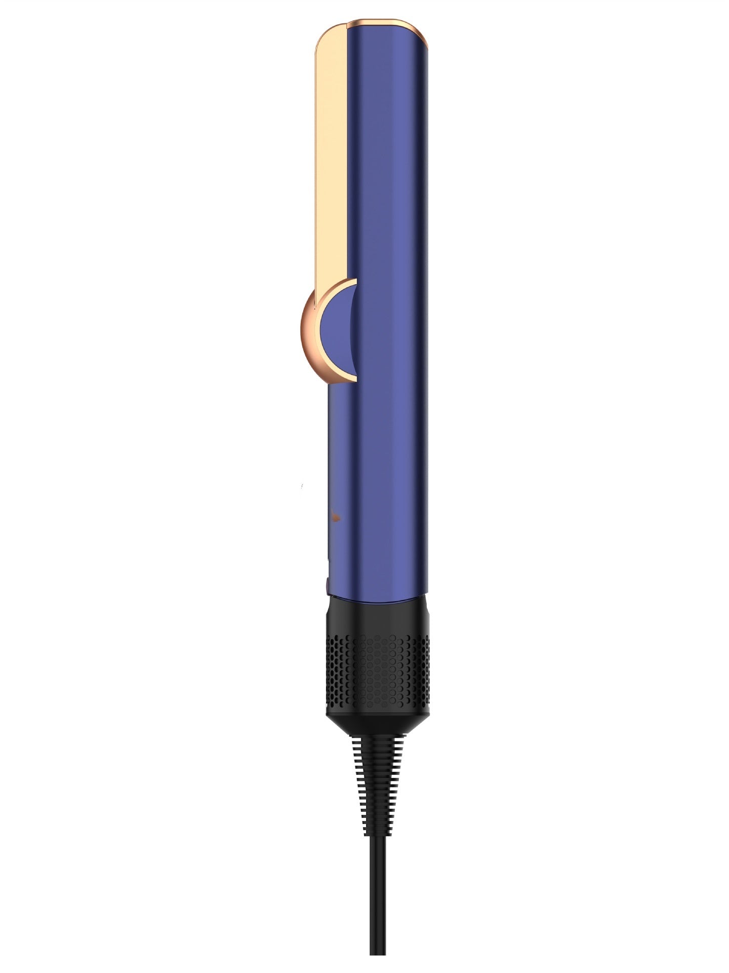 Blue and gold hair straightener on a white background