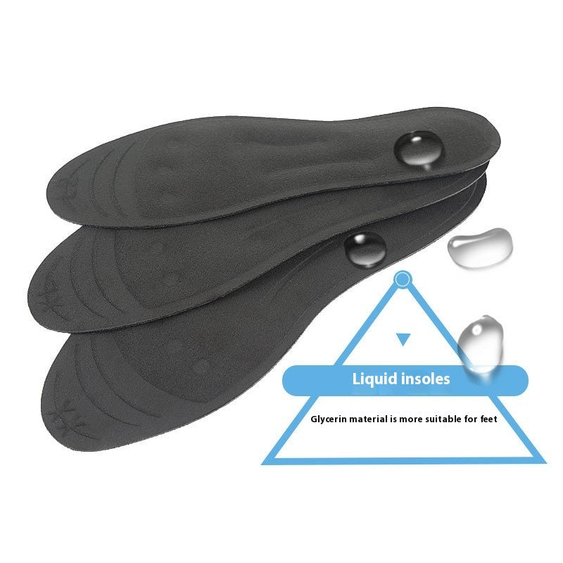 Black liquid insoles with a blue triangle label on a white background