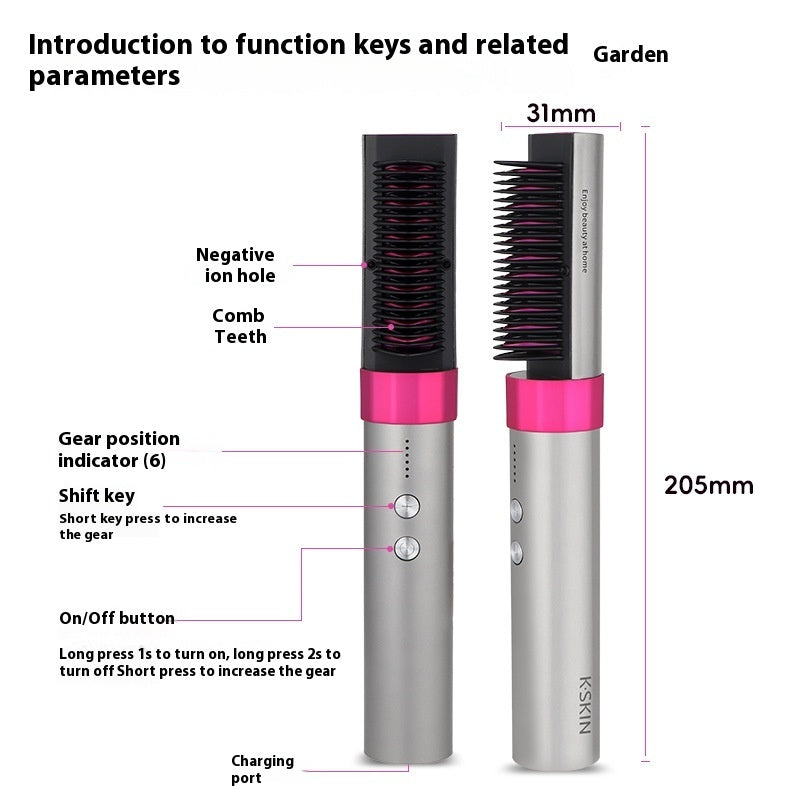 Hair styling tool with labeled features and dimensions on a white background