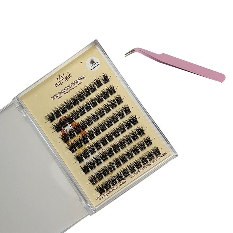 Eyelash extension set with a case and pink tweezers on a white background