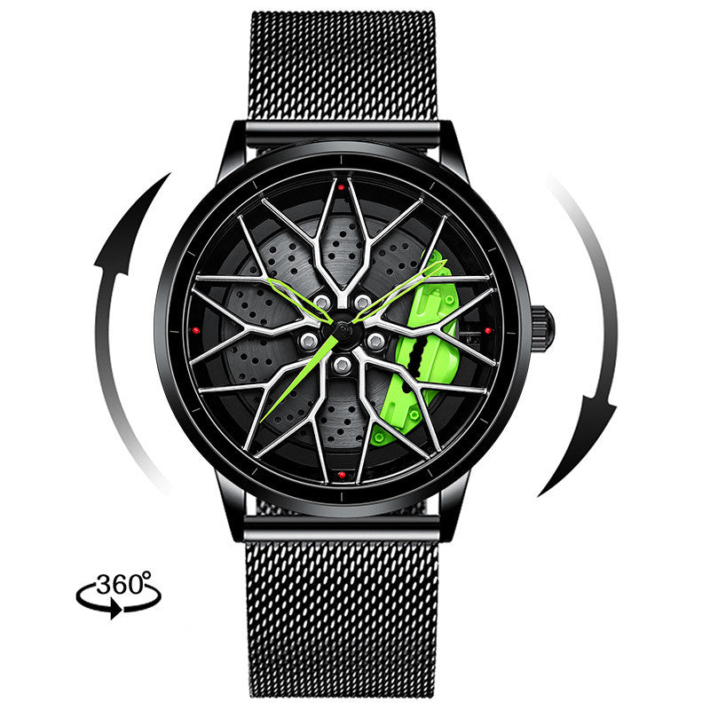 Black watch with green accents on a white background