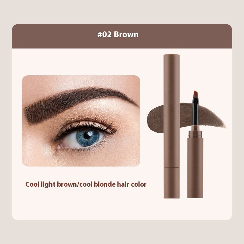 Eyebrow pencil with a close-up of an eye wearing the color #02 Brown.