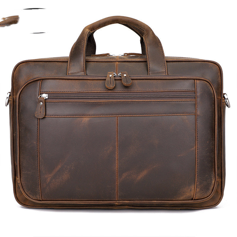 Brown leather briefcase on a white background