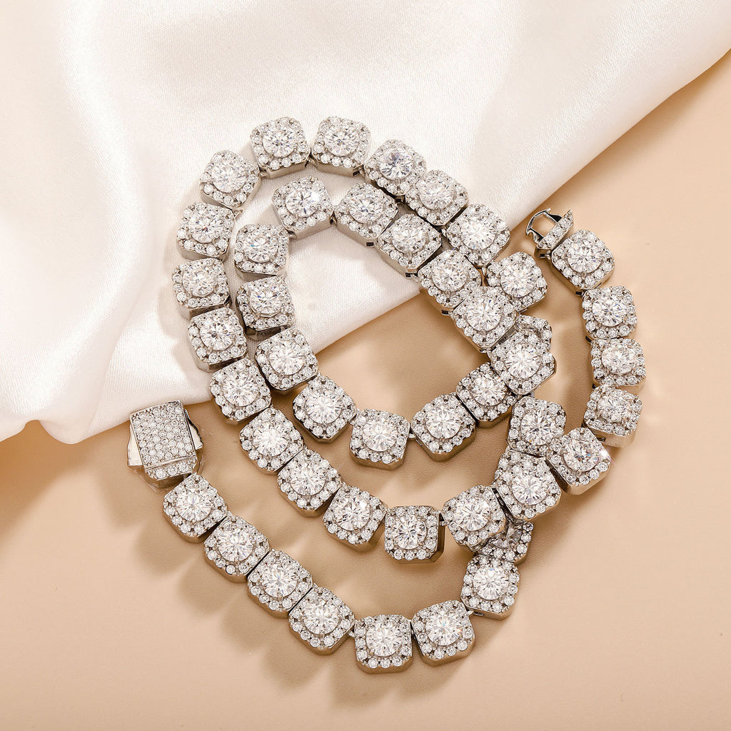 Diamond necklace on a beige background