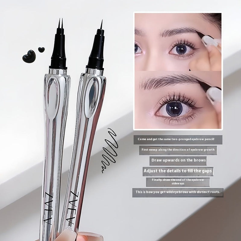 Two eyebrow pencils with an inset showing eye makeup application.