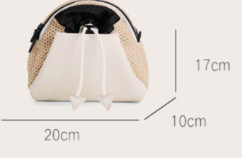 Small round bag with measurements indicated on a white background