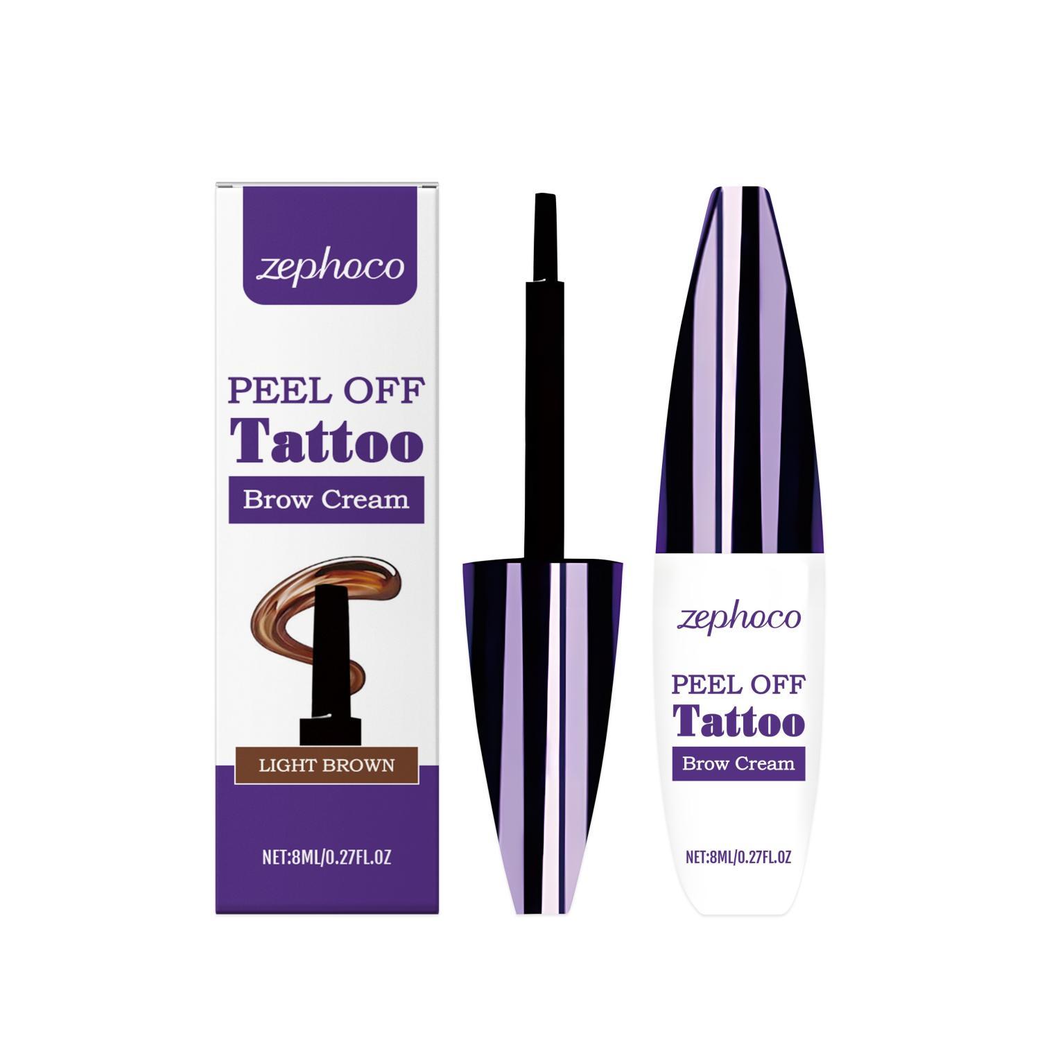 Zephoco peel off tattoo brow cream with packaging on a white background