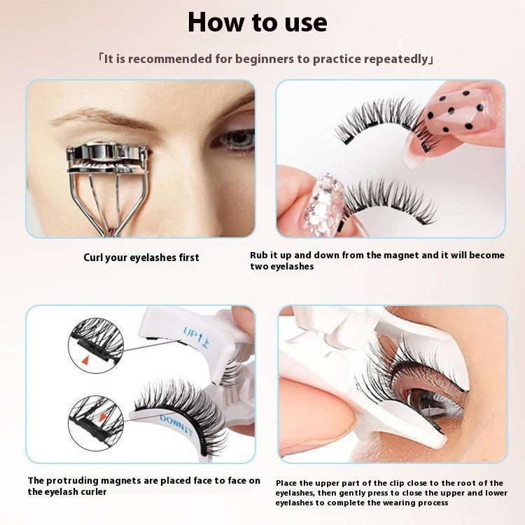 Instructions on how to use false eyelashes with a magnetic lash tool.