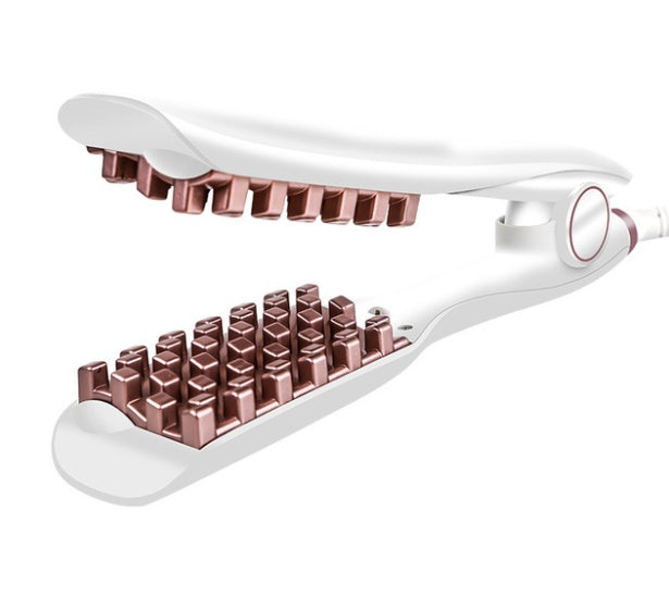White and rose gold hair straightener on a white background