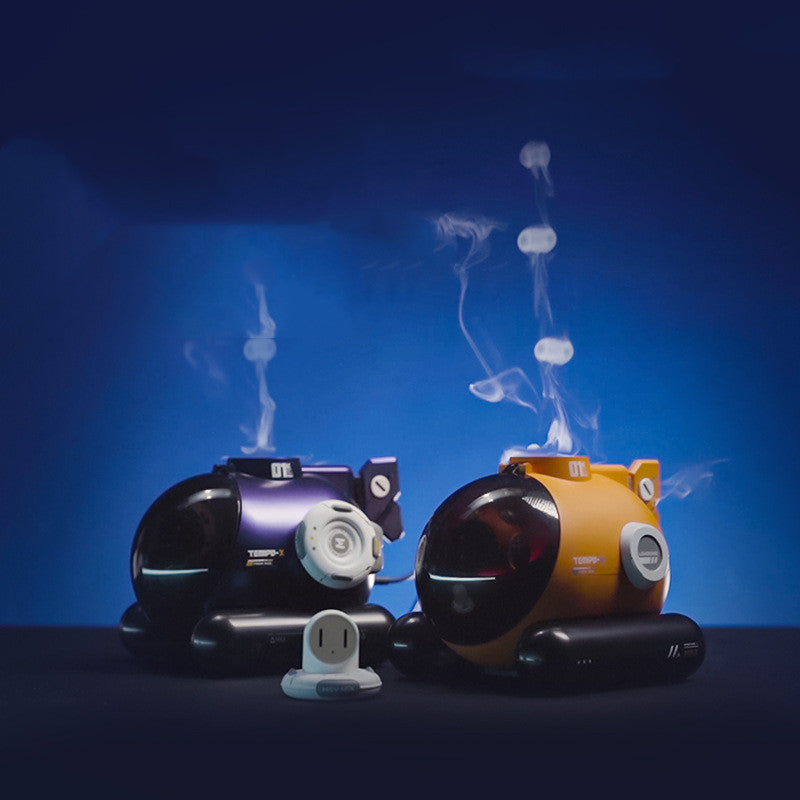Two vintage-style cameras with smoke effects on a dark background