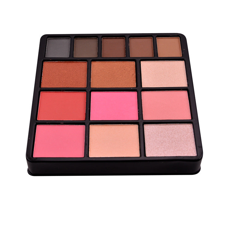 Makeup palette with various shades of eyeshadows on a white background