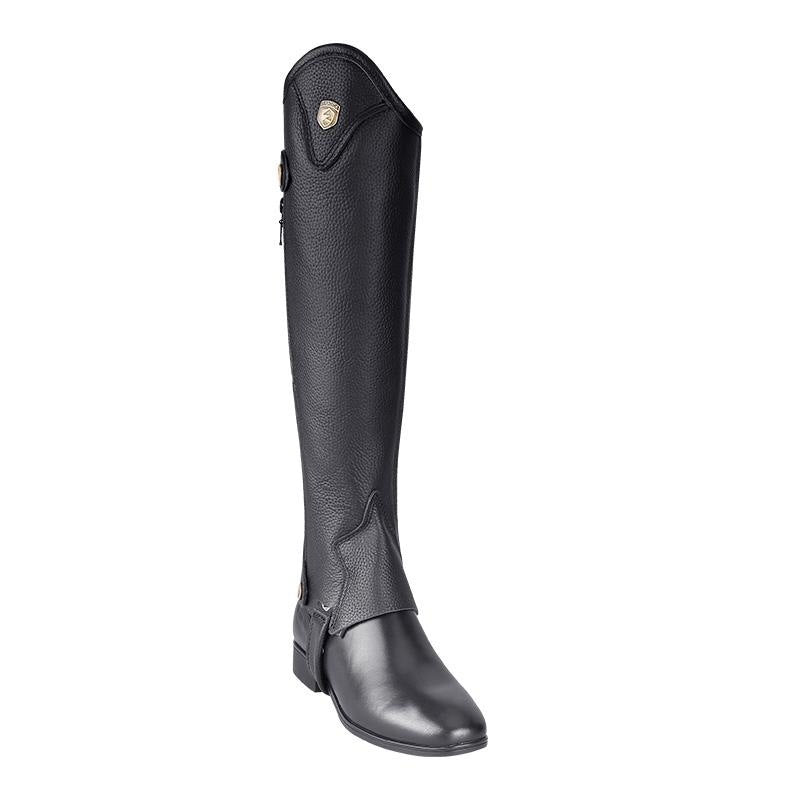 Black riding boot on a white background