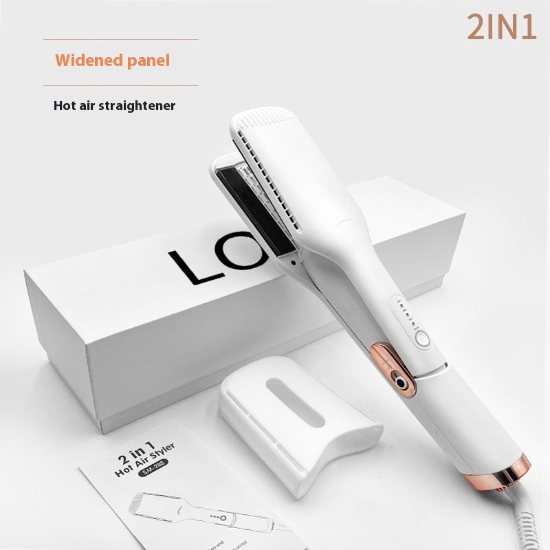 2-in-1 hot air straightener with widened panel on a white background