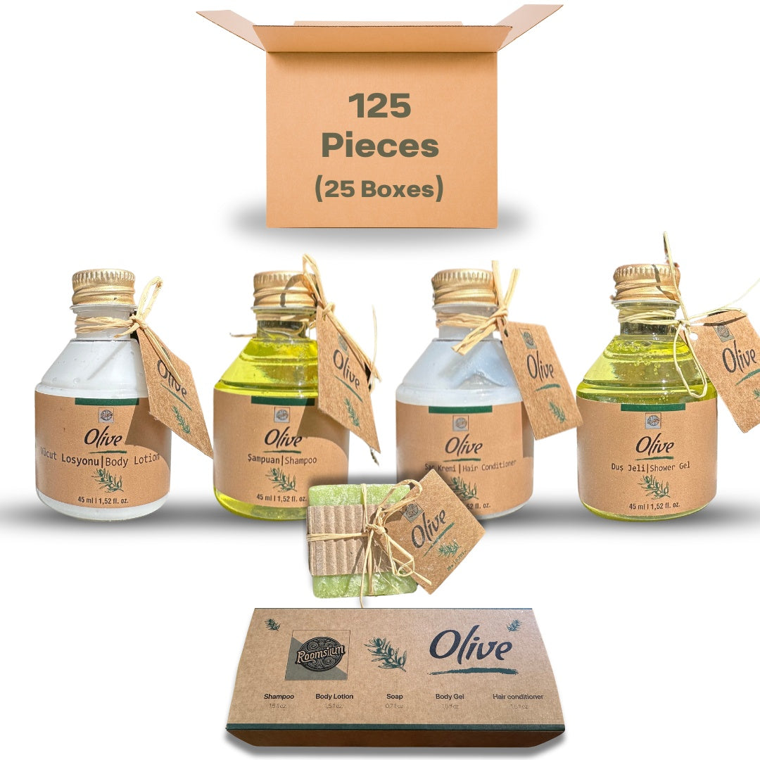 Set of olive oil products with packaging on a white background