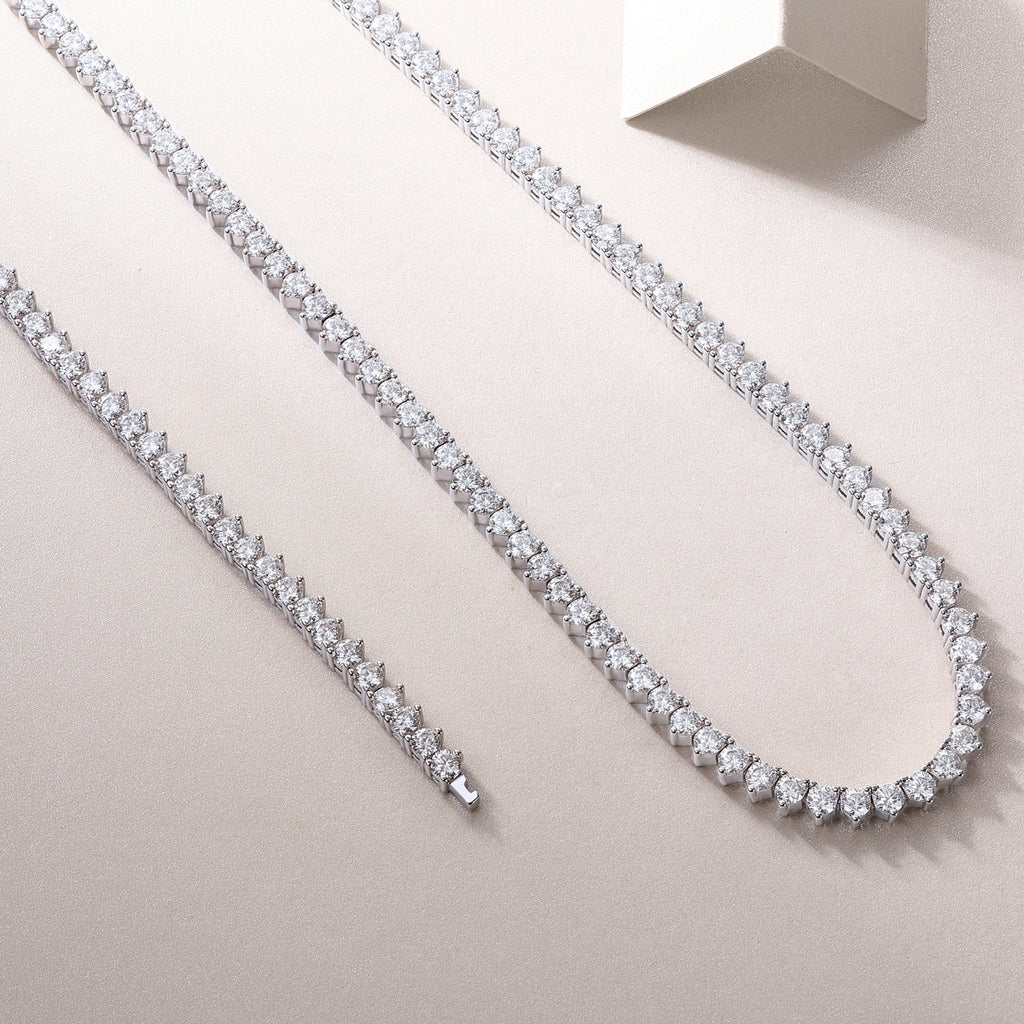 Diamond necklace on a light pink background