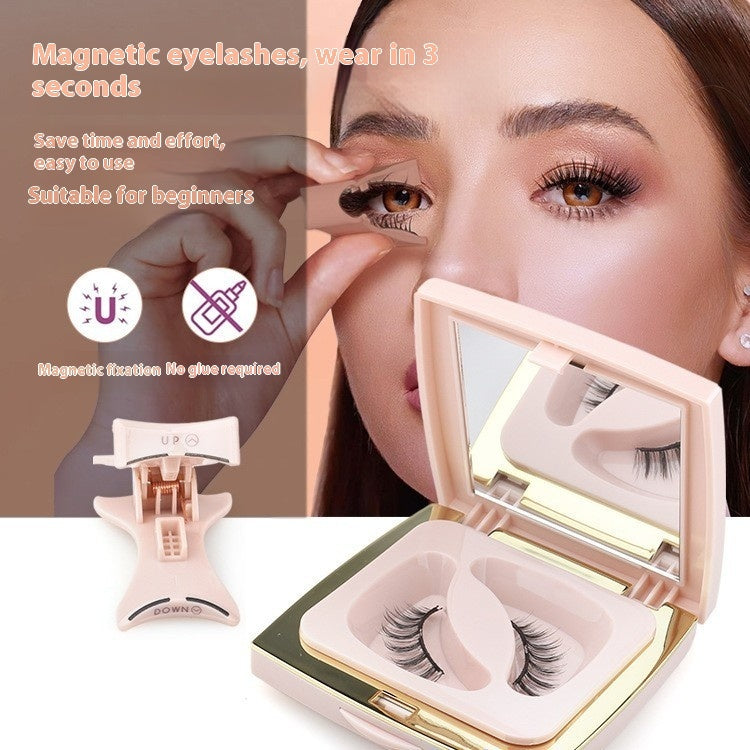 Magnetic eyelashes with packaging and application instructions on a white background