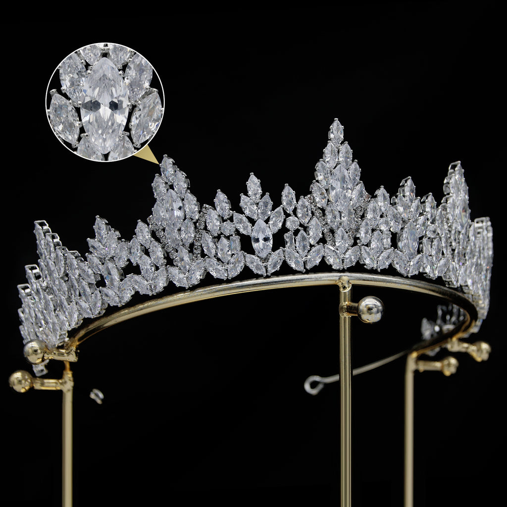 Diamond tiara with a close-up inset on a black background