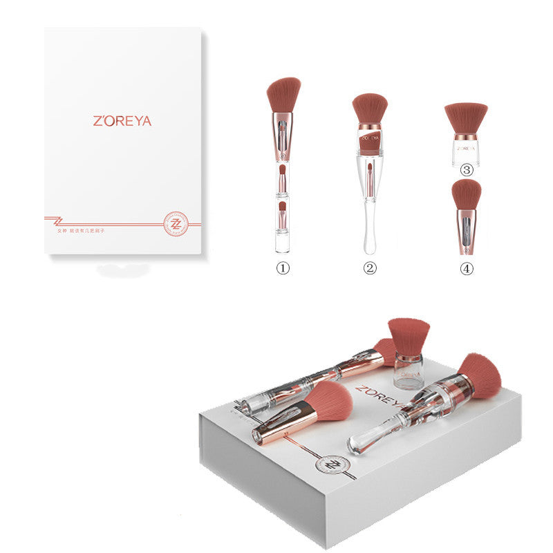 Set of makeup brushes with a ZOREYA branded box on a white background