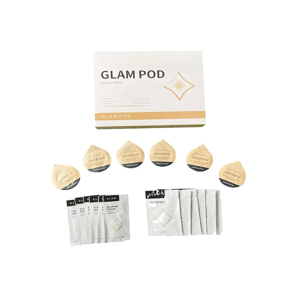 Glam Pod product packaging with multiple pods and a box on a white background