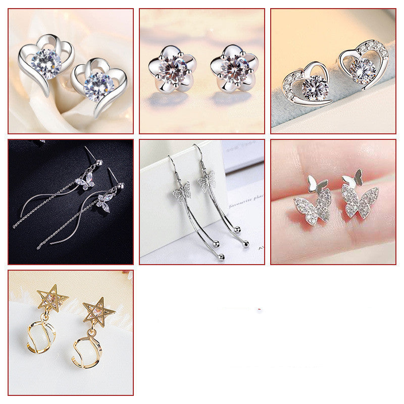 Collage of various pairs of earrings with different designs.