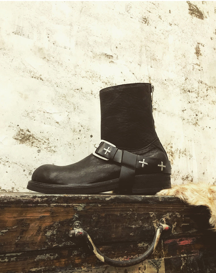 Men’s Punk Rivet Martin Boots, Thick Sole, Zipper