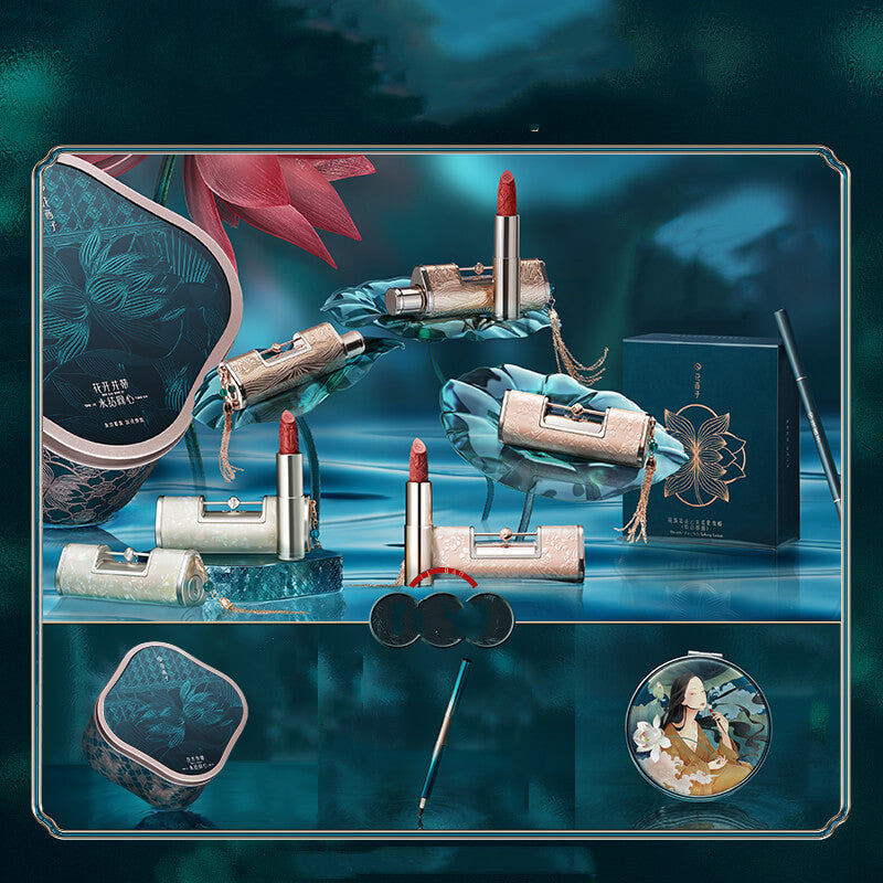 Set of cosmetic products with a blue and green gradient background