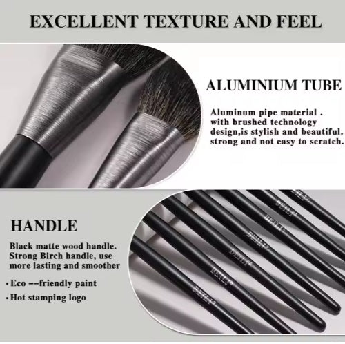 Makeup brushes with an emphasis on their texture, feel, and material details.
