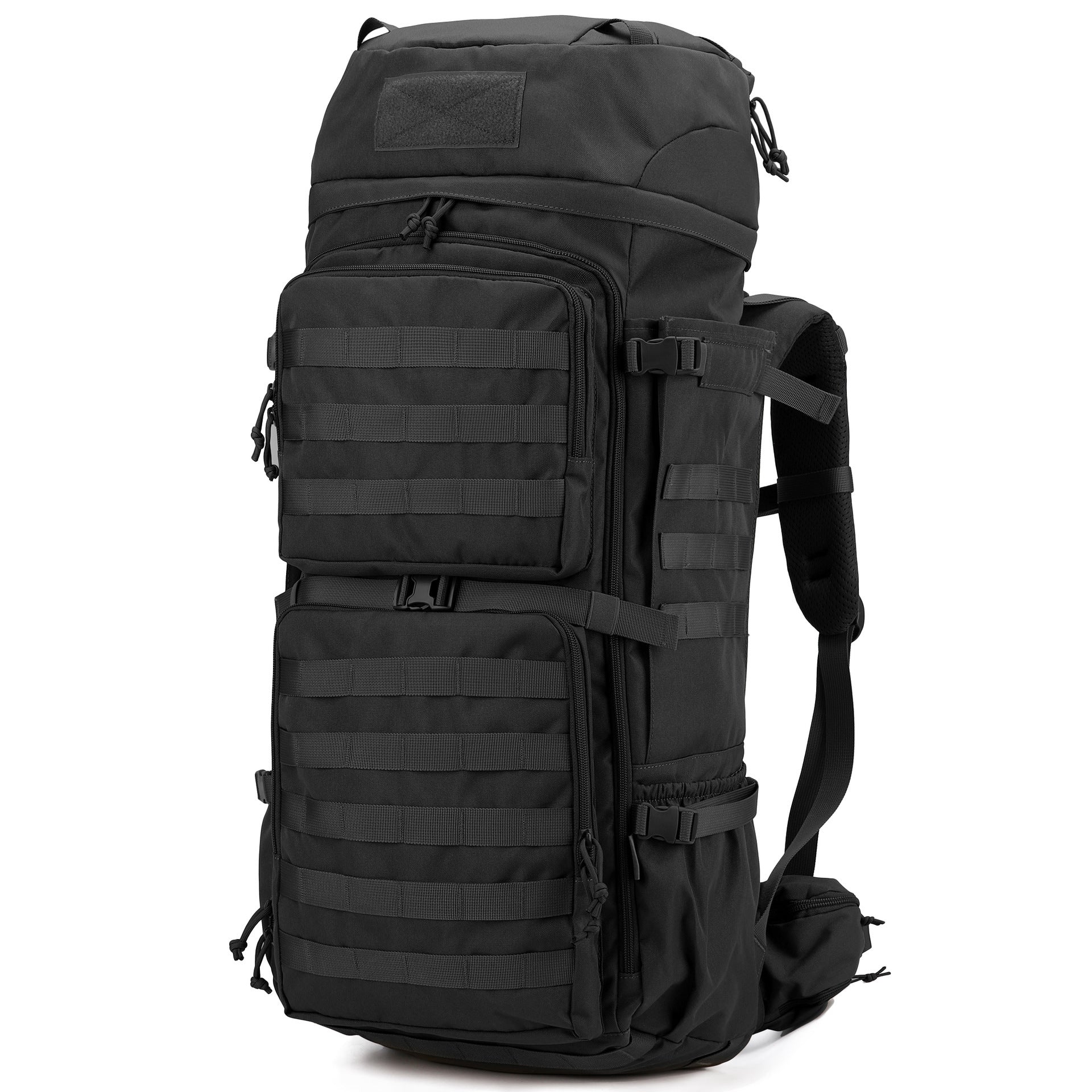 Black tactical backpack on a white background