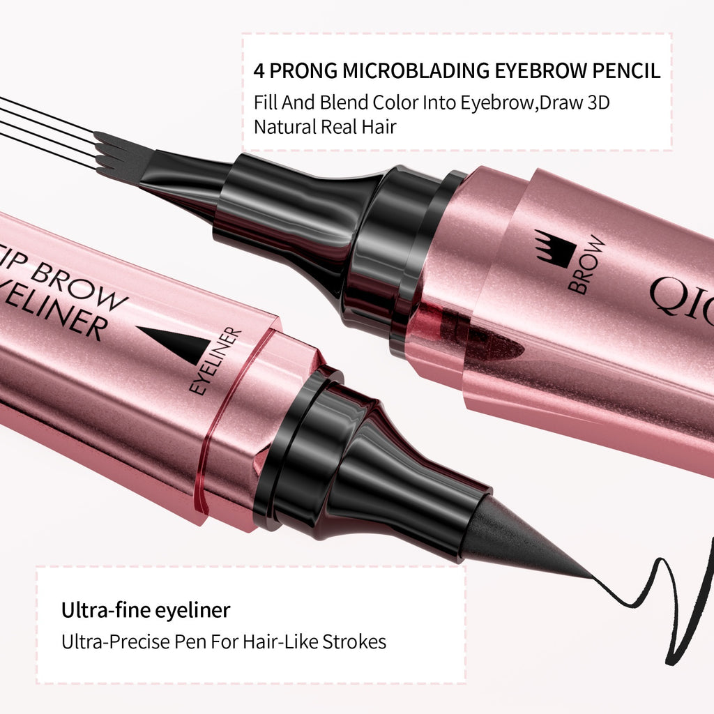 Two pink eyebrow pencils with black tips on a white background