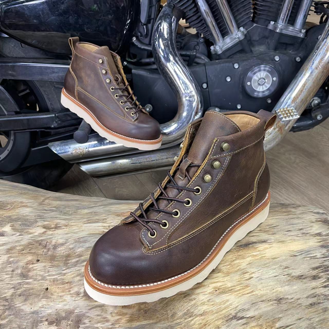 Men’s Retro High-Top Crazy Horse Leather Work Boots