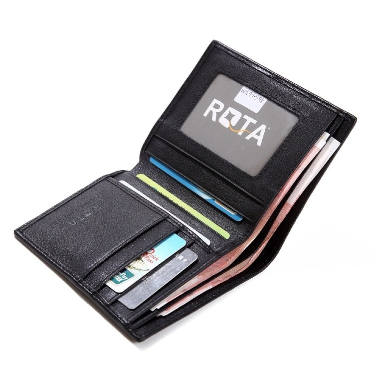 Black wallet with card slots and Rota logo on a white background
