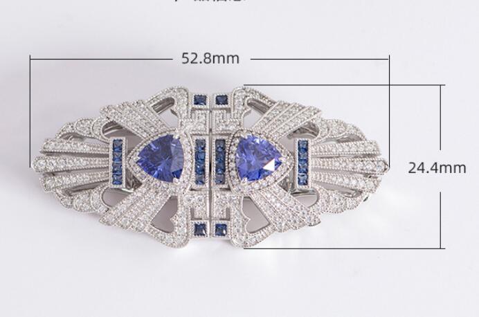 Jewelry piece with blue stones and silver accents, shown with measurements on a white background