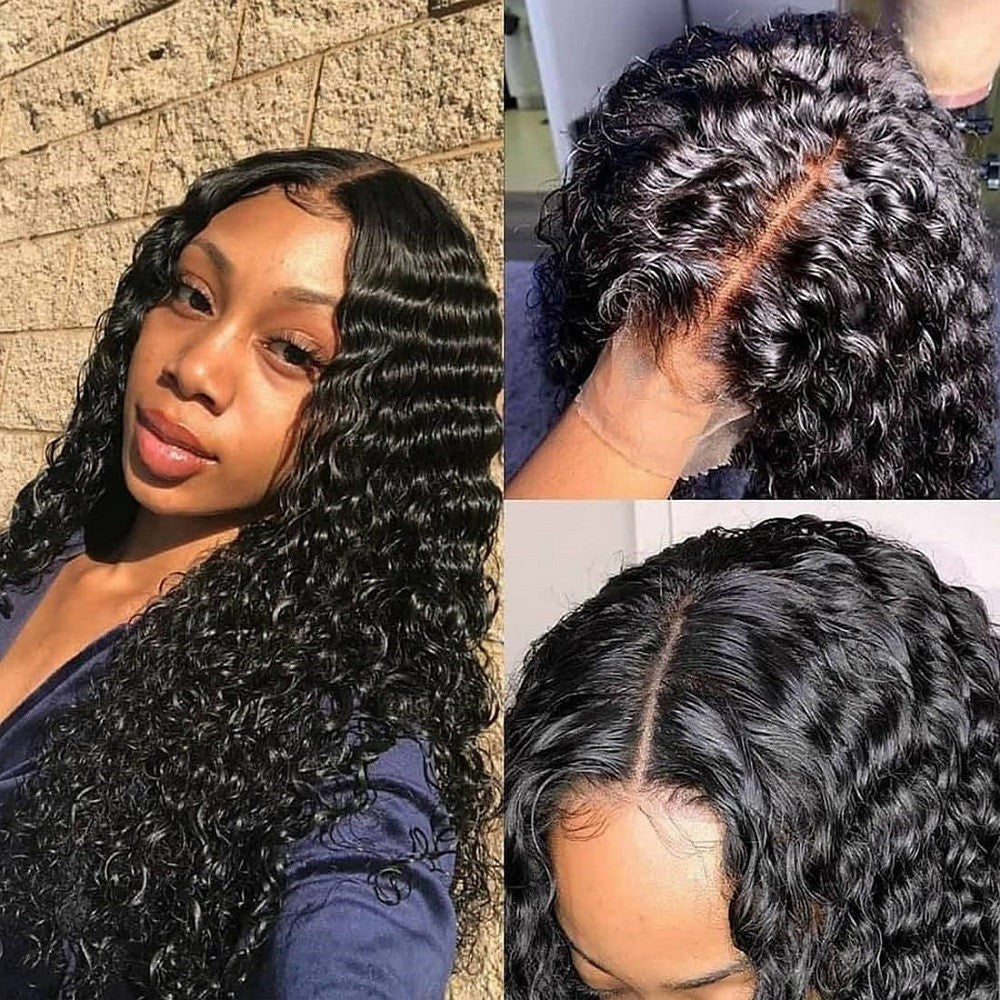 Collage of a woman with styled hair and close-up shots of the hairline.