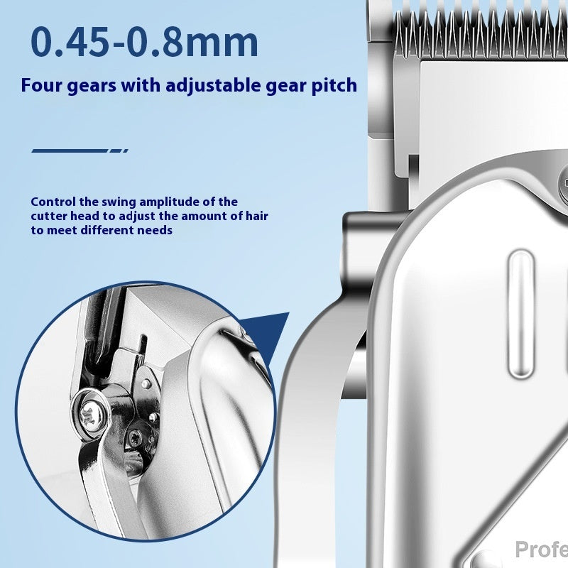 Hair trimmer with adjustable gear pitch mechanism on a blue background