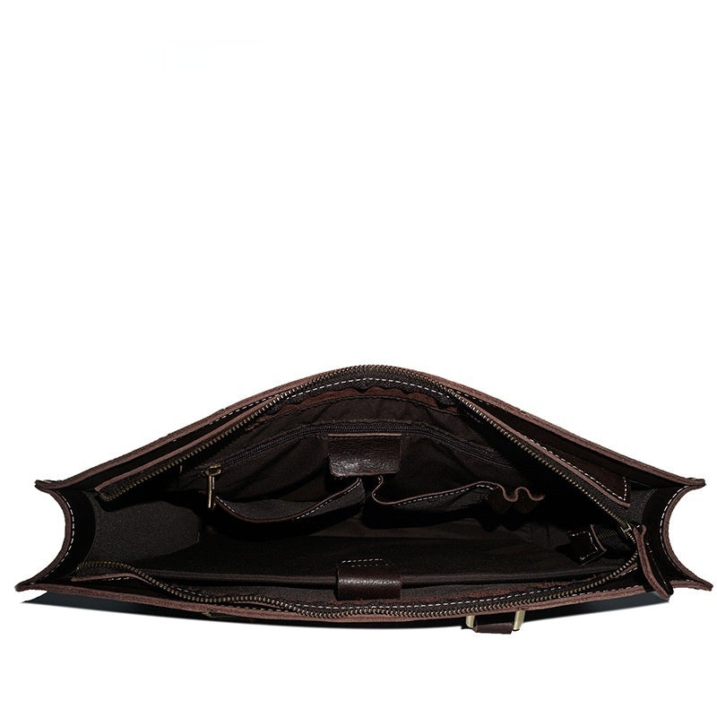 Brown leather briefcase on a white background